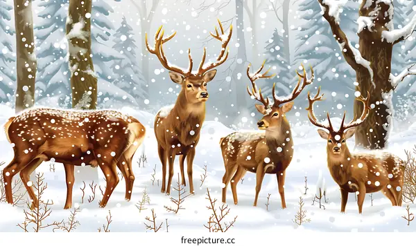 Winter Forest Deer Illustration