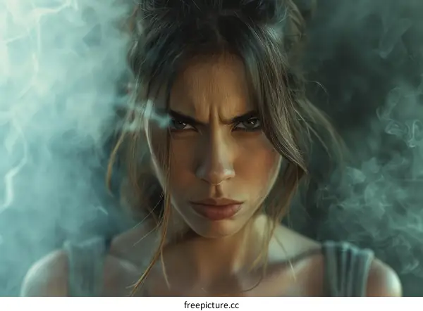 Closeup Portrait of a Caucasian Woman with Smoky Background