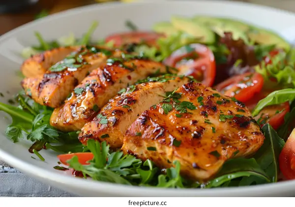 Grilled chicken breast with fresh salad