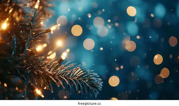 Christmas tree with lights and snow