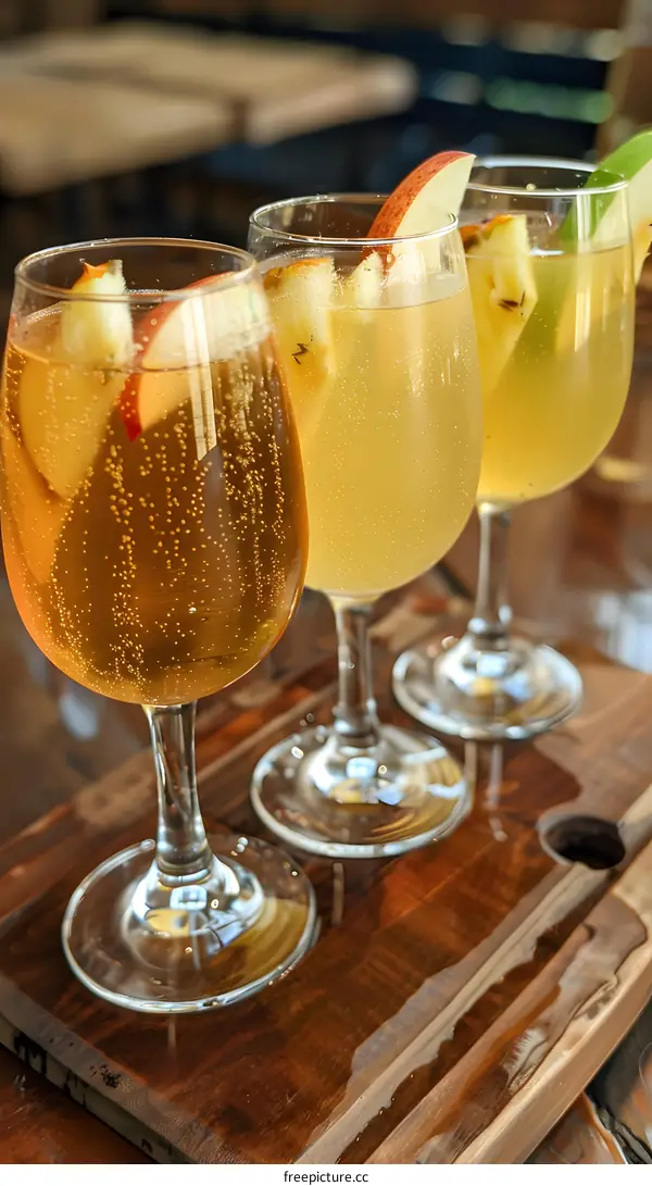 Three Glasses of Apple Cider With Apple Slices