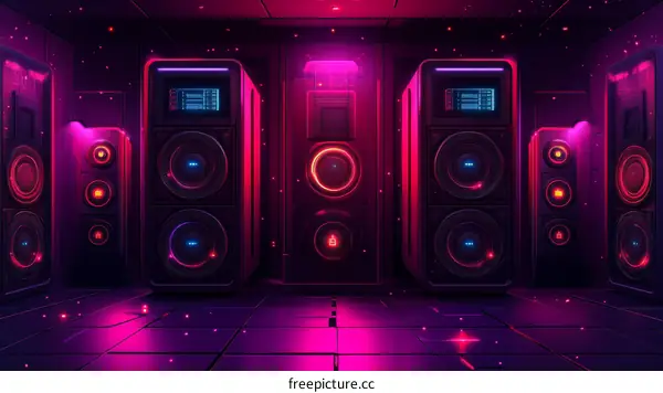 Futuristic Neon Speakers in a Dark Room