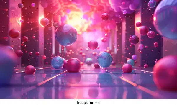 Surreal Dreamscape with Floating Pink and Purple Spheres