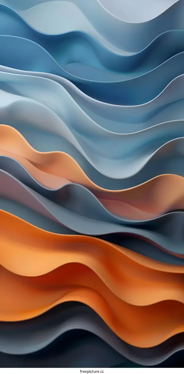 Abstract Wavy Background with Blue, Orange, and Grey Colors