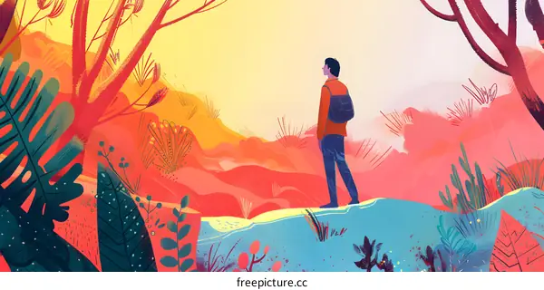 Man Standing on a Hilltop Looking at the View