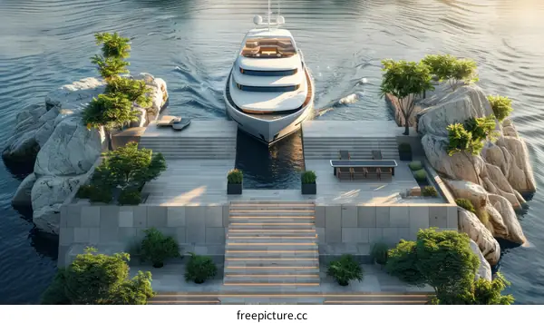 Luxury Yacht at Private Island Dock