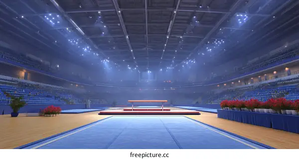 Empty Gymnastics Arena with Bright Lights