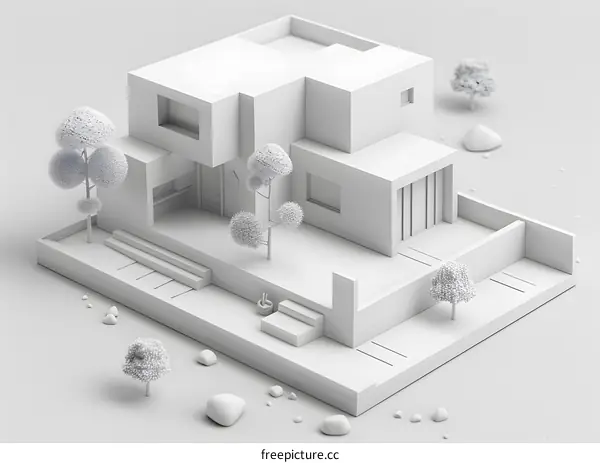 A 3D rendering of a small modern house
