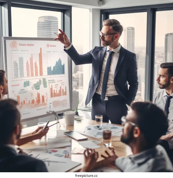 Business people discussing financial data and graphs during a meeting in the office