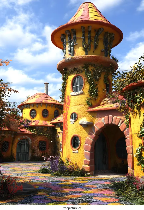 Fantasy House with Tower and Ivy Vines