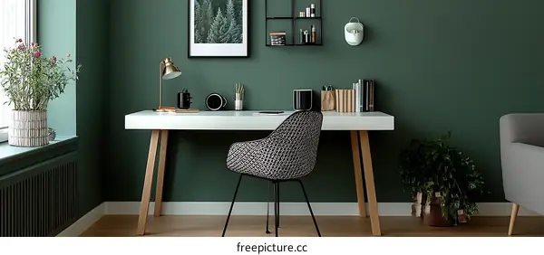 Modern Home Office Workspace with Green Walls