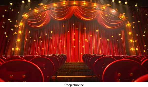 Red Stage Curtains with Golden Stars