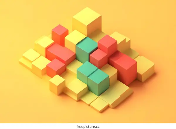 Abstract Geometric Shapes in Yellow Red and Green on a Yellow Background