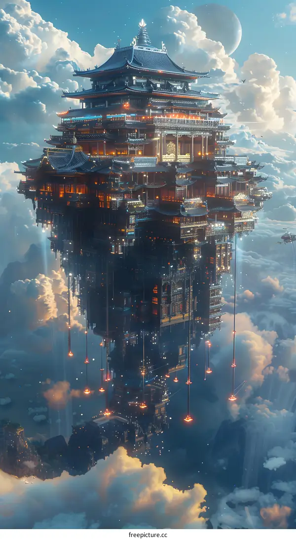 A floating city in the sky with a Chinese style.
