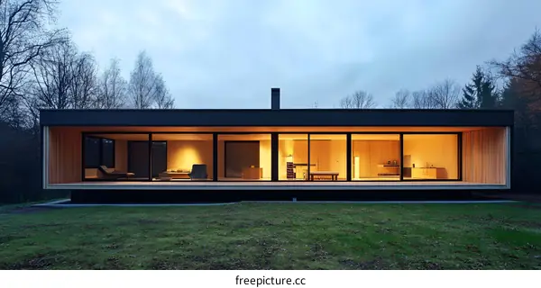 Modern Minimalist House with Large Windows and Wooden Exterior