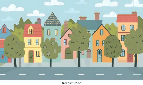 Colorful Illustration of Houses on a Street