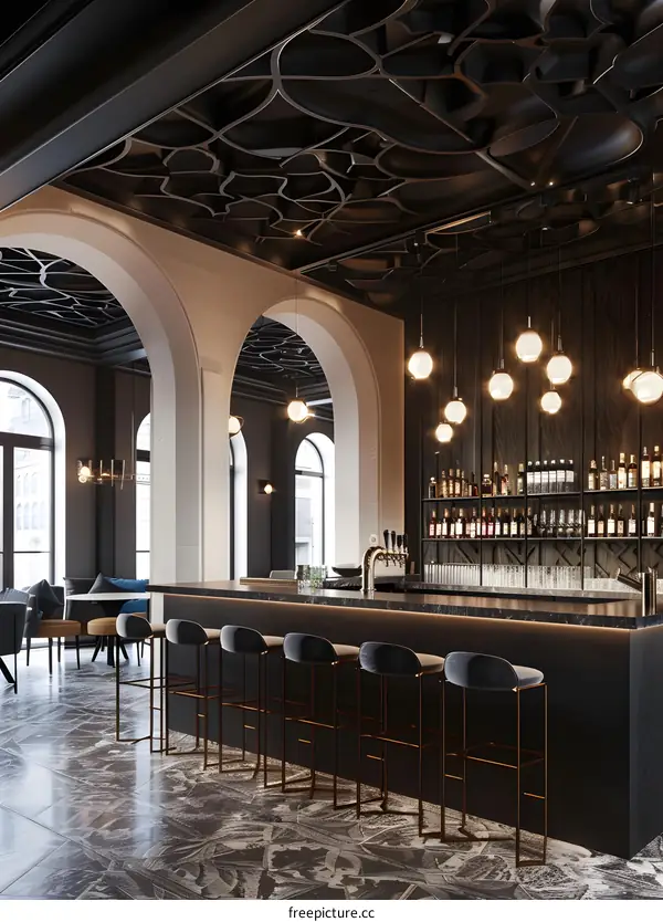 Modern Bar Interior Design with Elegant Ceiling