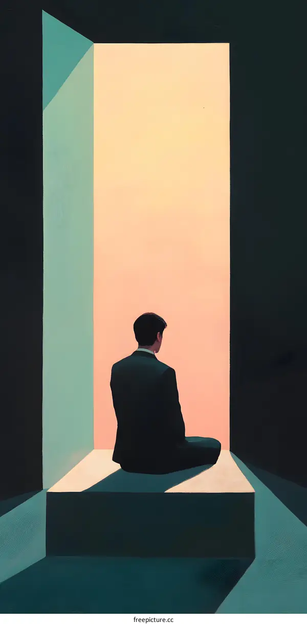 Man in Suit Sitting in an Abstract Room