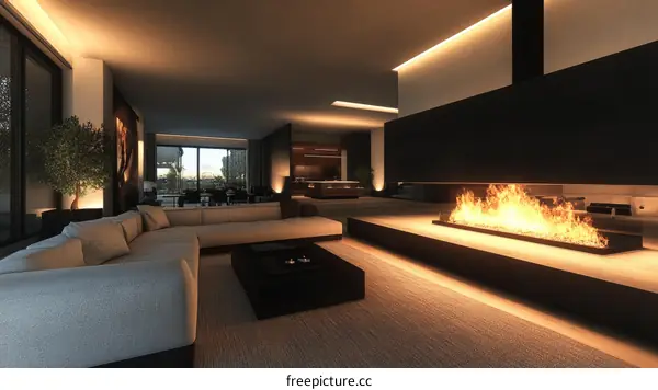 Modern Living Room Interior Design with Fireplace