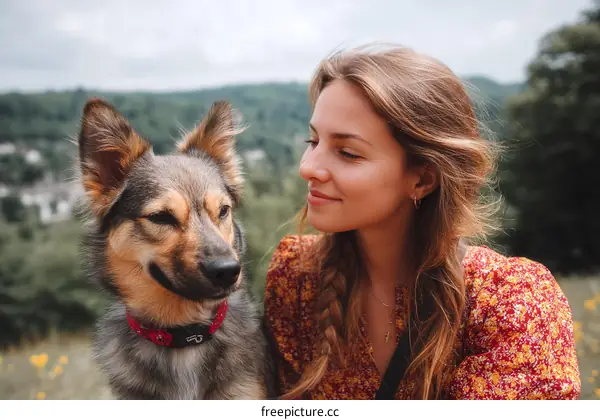 Woman and Dog Outdoor Scenic Landscape