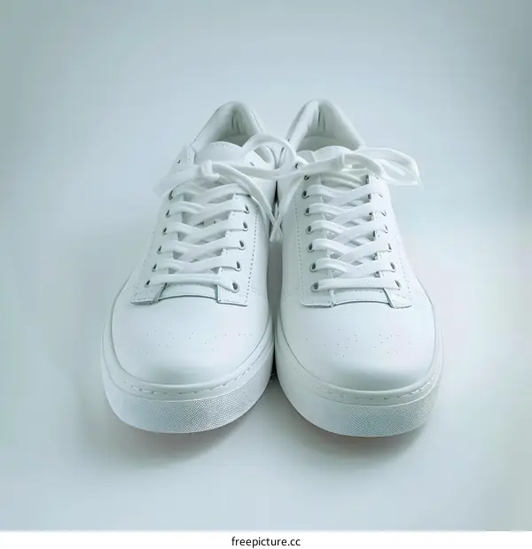Pair of White Sneakers on White Background