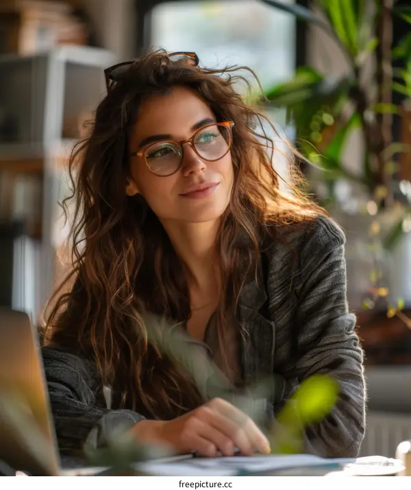Woman Working in a Cafe