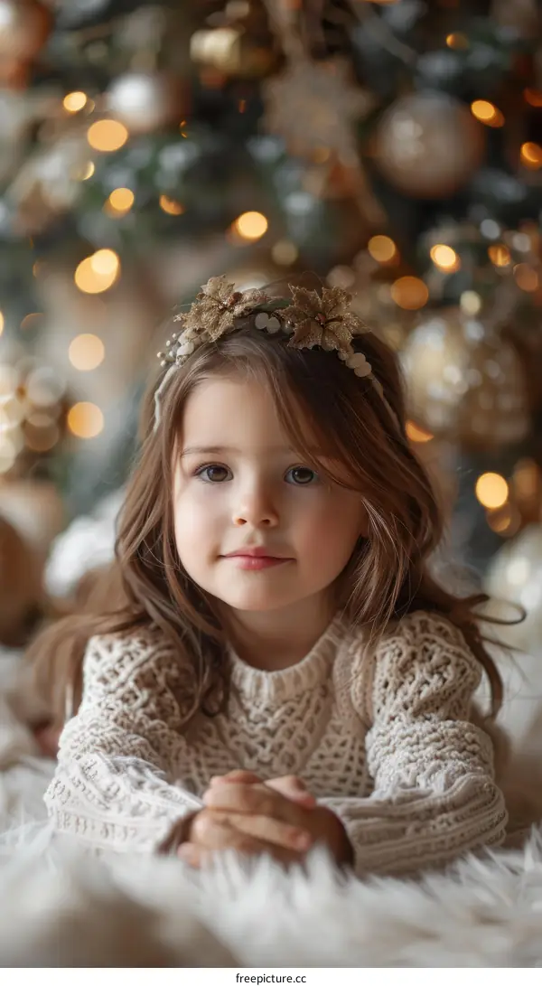Little girl in front of Christmas tree