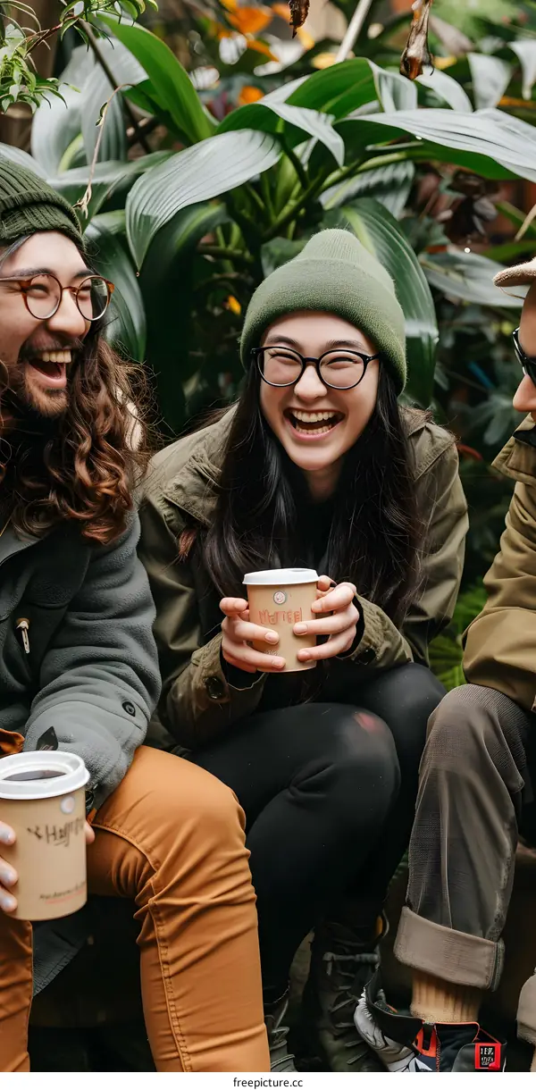Friends Enjoying Coffee In a Greenhouse