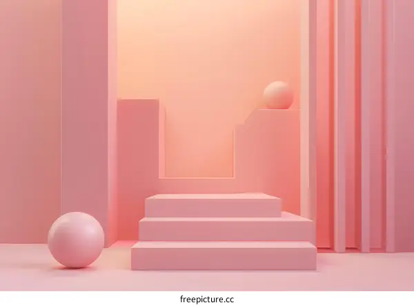 Abstract Pink Background with Stairs and Sphere