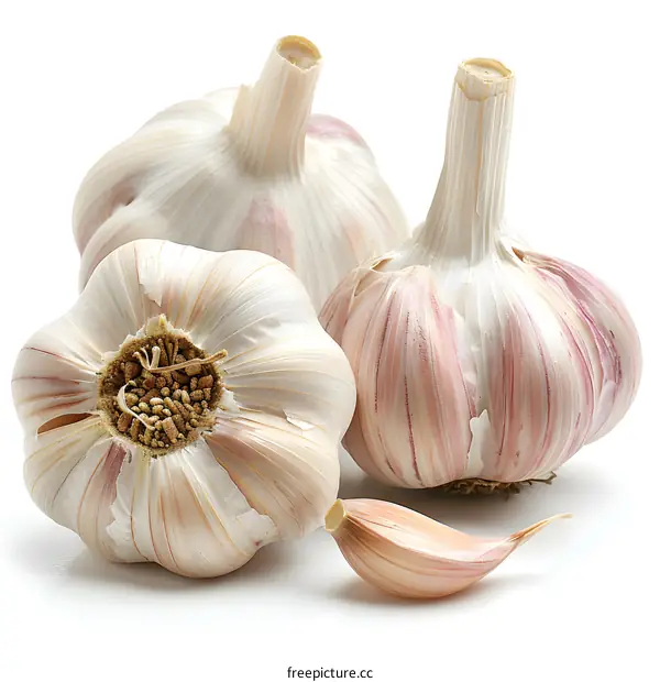Three Garlic Bulbs on White Background