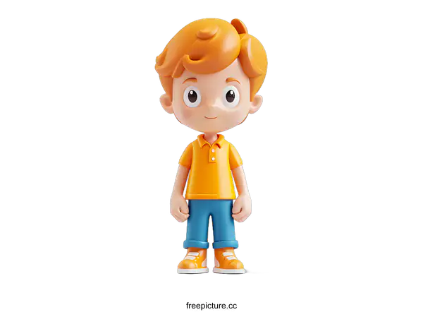 [Transparent Background PNG]Cute Cartoon Boy in Yellow Shirt and Blue Pants