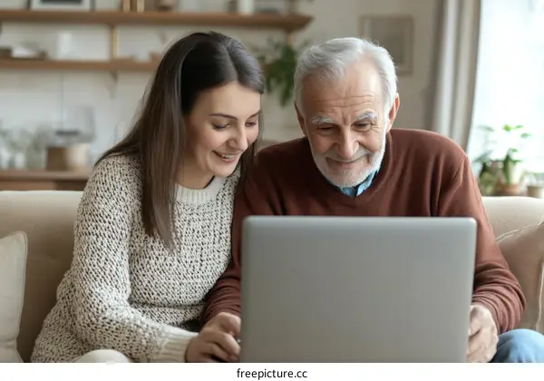 Happy Family Sharing Technology Together