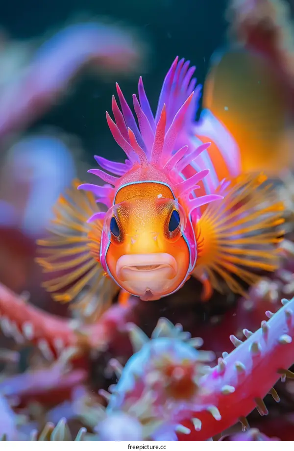 A vibrant and detailed image of a clownfish with its mouth slightly open