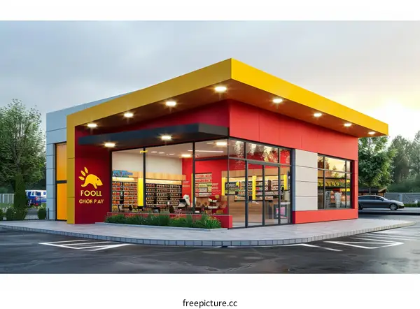 Modern Gas Station with Large Canopy and Storefront