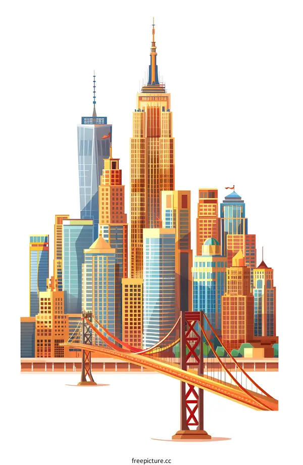 New York City Skyline with Bridge Illustration