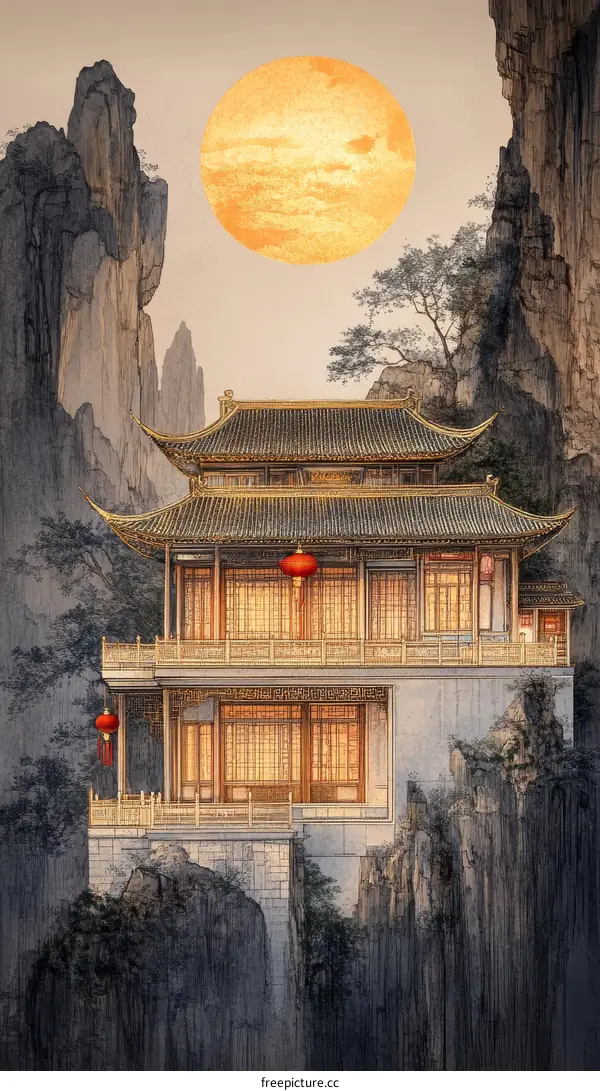 Majestic Mountain Villa Under a Golden Moon