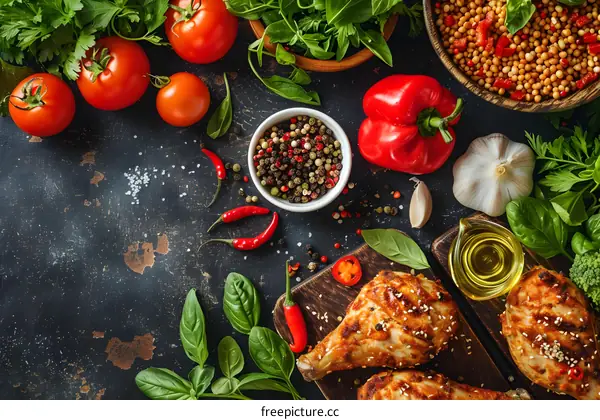 Various ingredients for cooking chicken