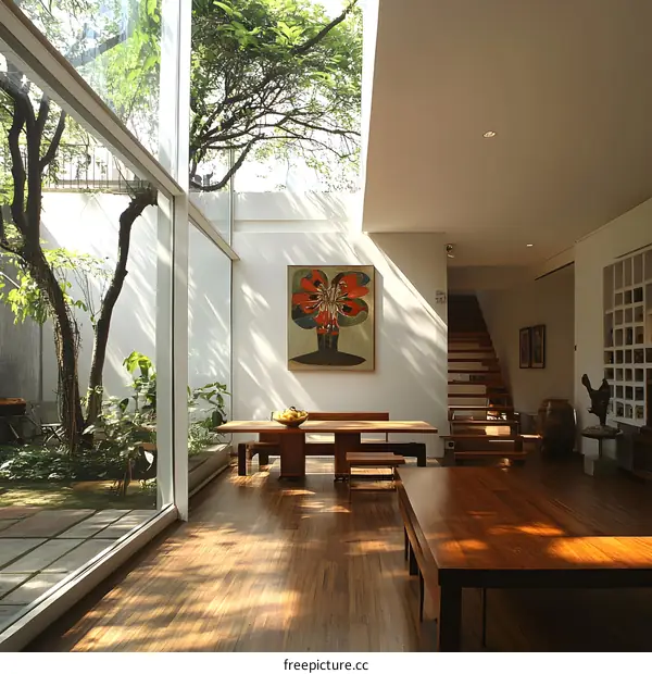 Modern Interior Design with Patio and Artwork