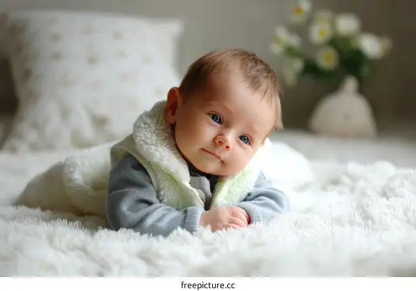 Adorable Baby Lying on a Soft Blanket