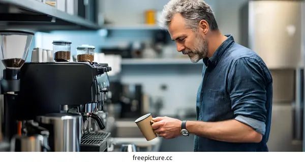 Man Making Coffee In A Cafe