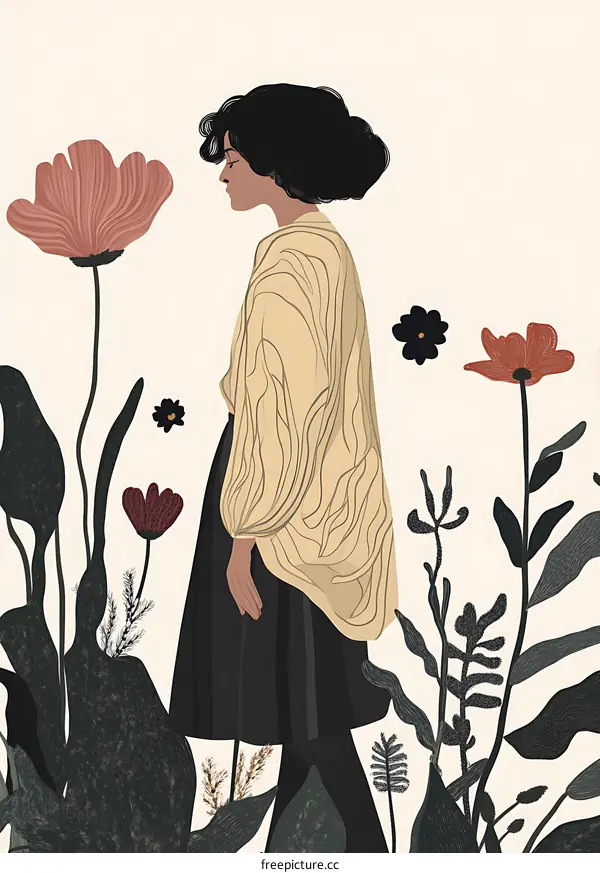 Woman in Field of Flowers Illustration