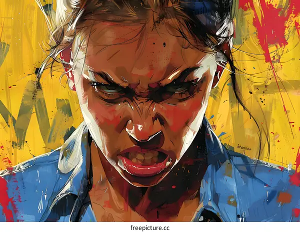 Illustration of a womans face with a furious expression