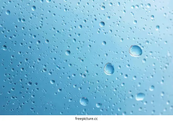 Close Up View of Water Droplets on a Light Blue Surface