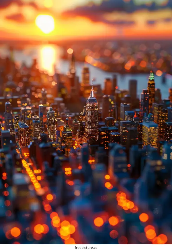 New York City Skyline at Sunset with Bokeh Effect