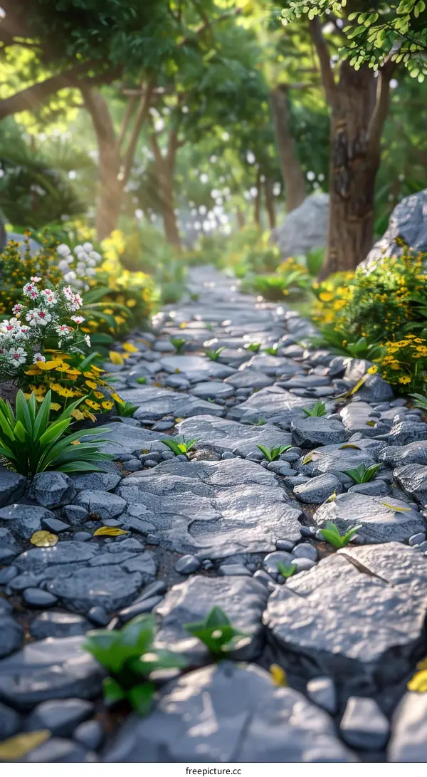 Sunlit Path Through Lush Green Forest