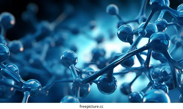 Blue translucent molecular structure on dark blue background