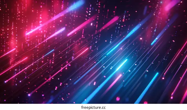 Neon Lines and Particles Moving in Space