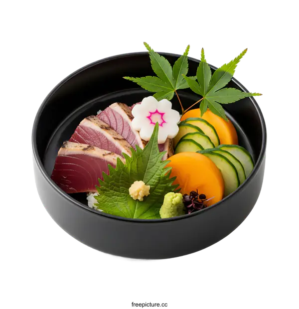 [Transparent Background PNG]A bowl of delicious Japanese sashimi with various ingredients