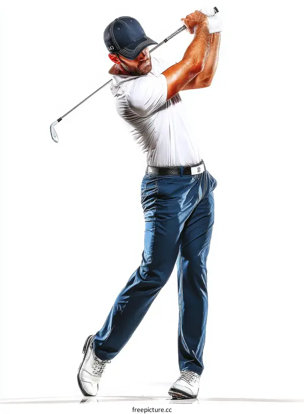 Golf Player in Action Striking a Powerful Shot