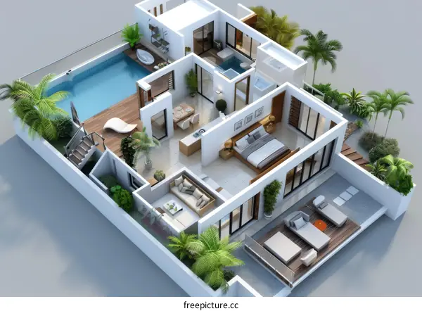 Modern Tropical Villa Floor Plan Design